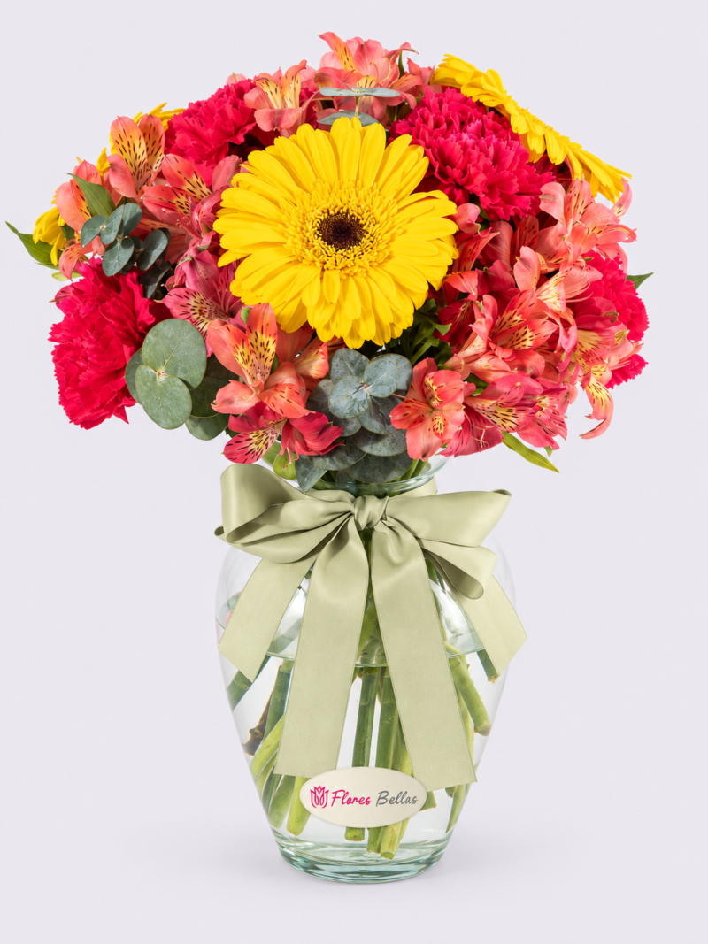 Arreglo de Gerbera Amarilla con Claveles