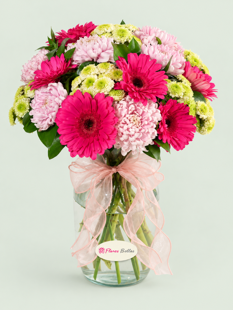 Arreglo de Gerberas Fucsia y Roxanas