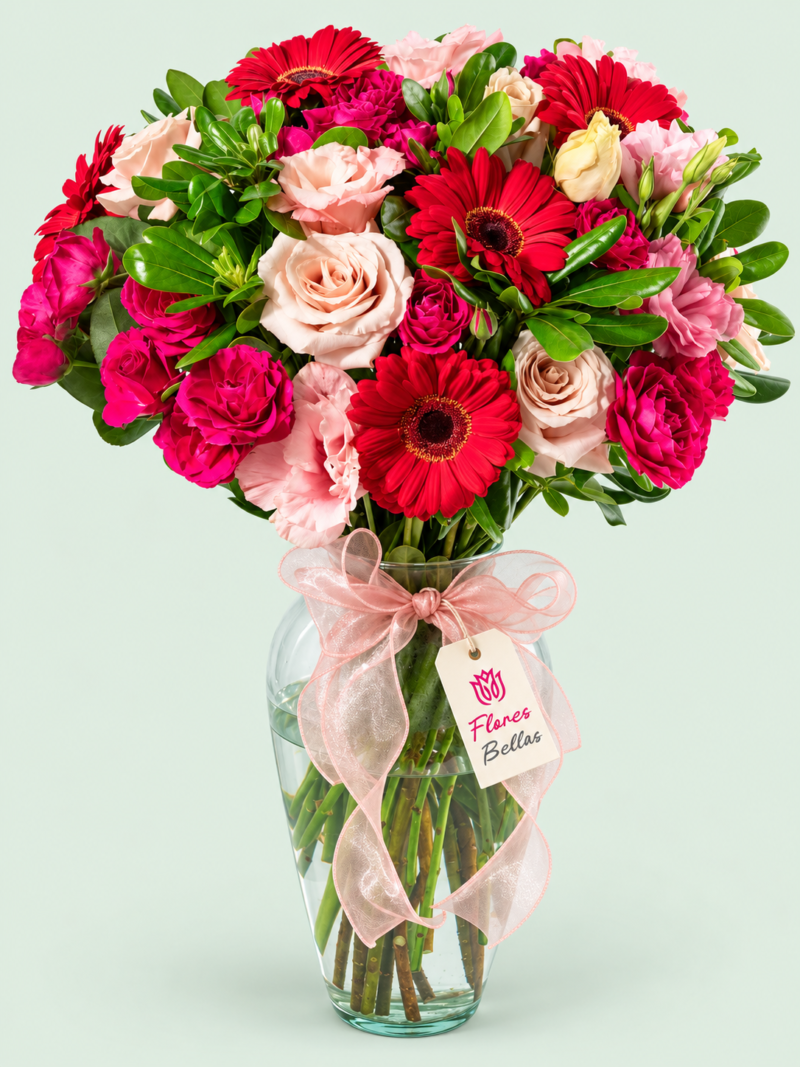 Arreglo de Gerberas Rojas y Lisianthus