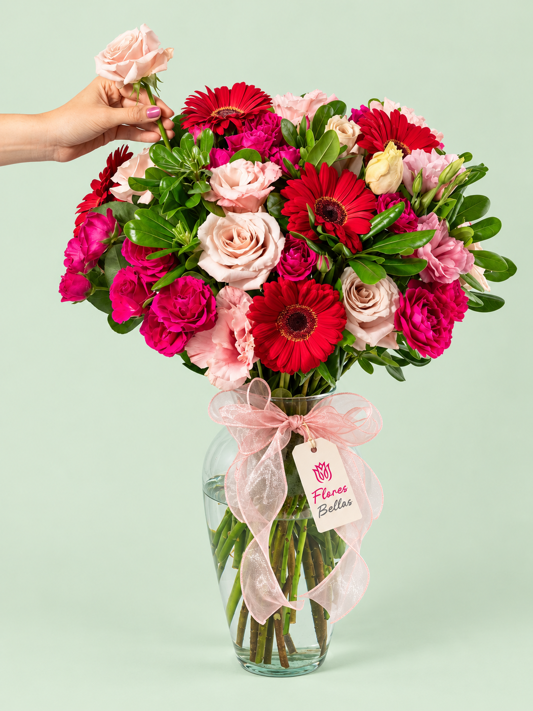 Arreglo de Gerberas Rojas y Lisianthus - Imagen 2
