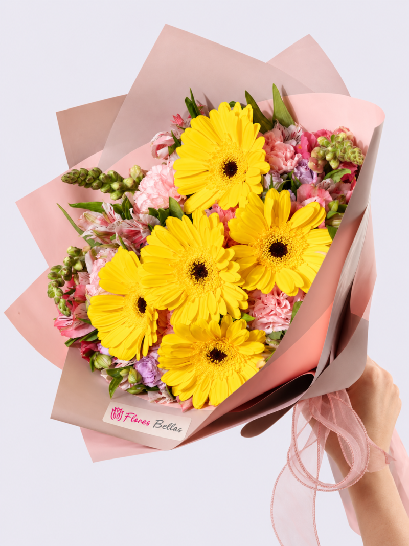 Rayos de Sol con Gerberas y Claveles