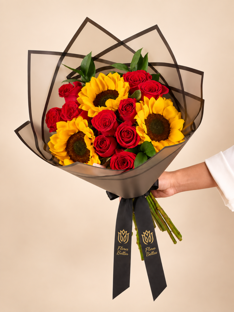 Bouquet de Girasoles y Rosas Rojas