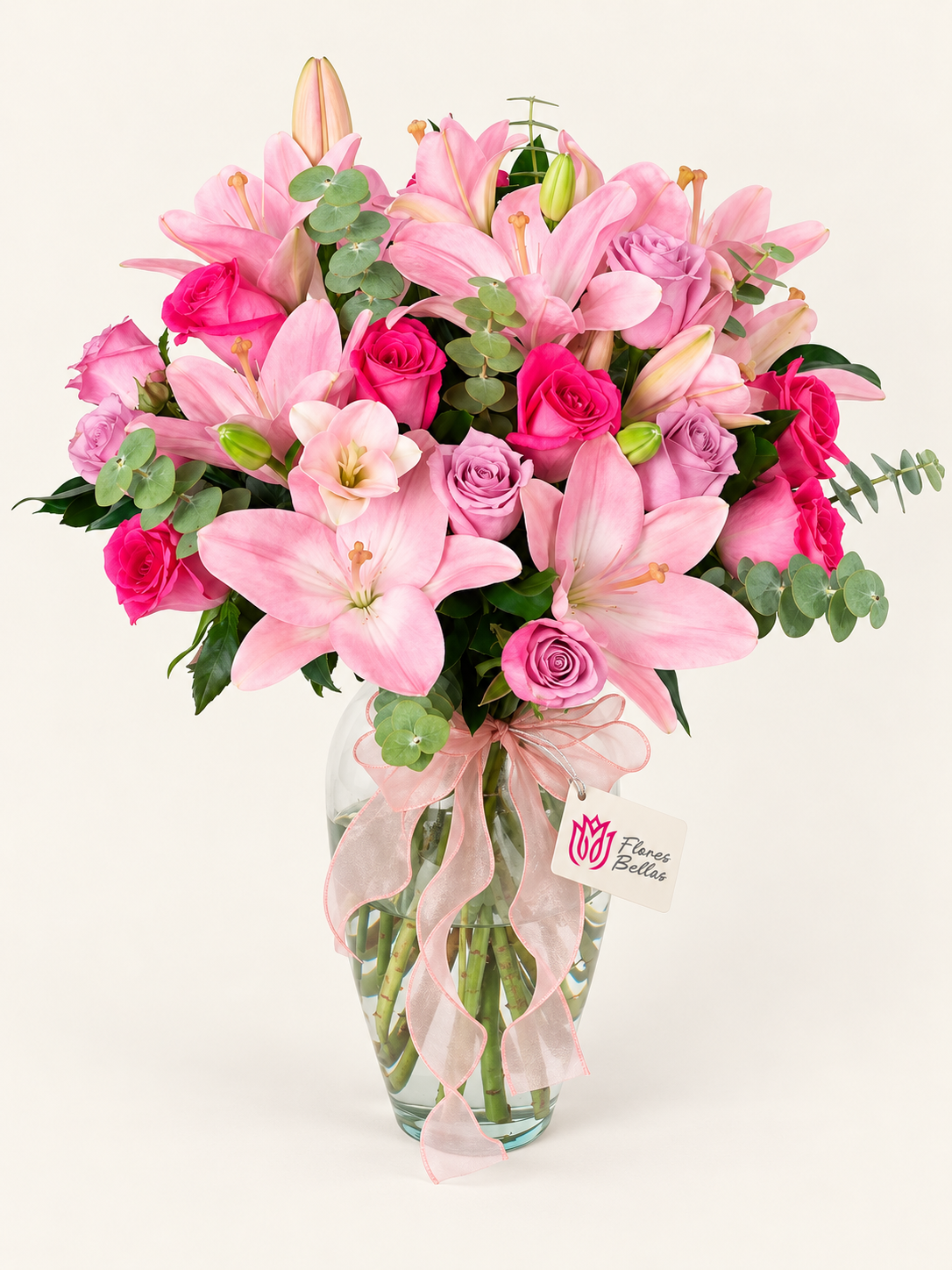 Arreglo de Rosas y Lilys Fucsia